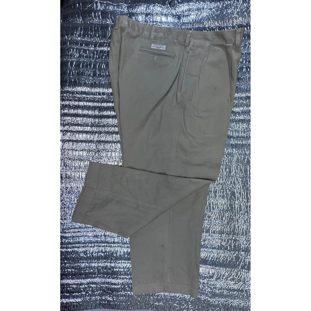 Polo Ralph Lauren Classic Chino Pants Mens 42x30 Khaki Tan Pleated Cotton Twill